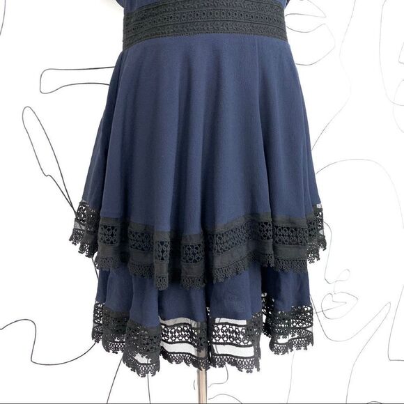 Maje Raglia Crepe Lace Inlet Tiered Dress Blue - Picture 5 of 10